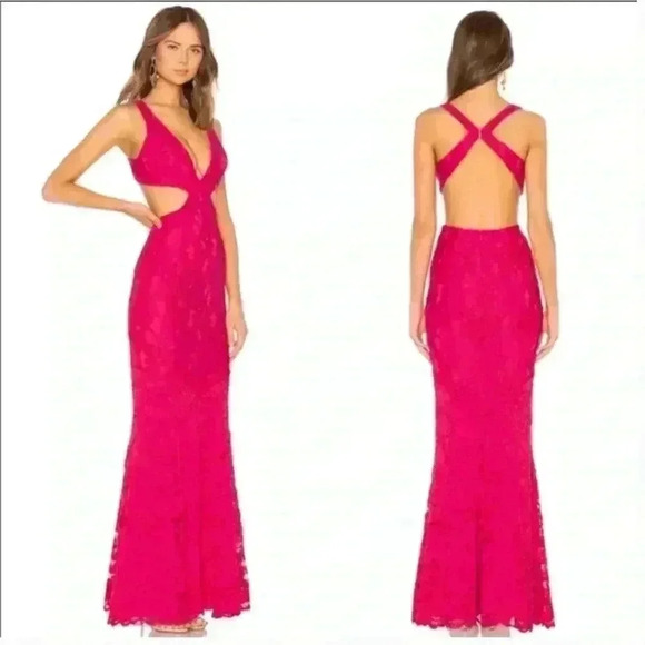 NWT Lovers + Friends Women's Pink Halter Neck Eliot Lace Maxi Dress Size XXS - Picture 1 of 4
